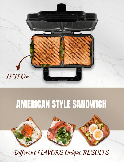 Bestron XL Sandwichmaker, Sandwich-Toaster für 2 Sandwiches in Muschelform, ideal für American Sandw