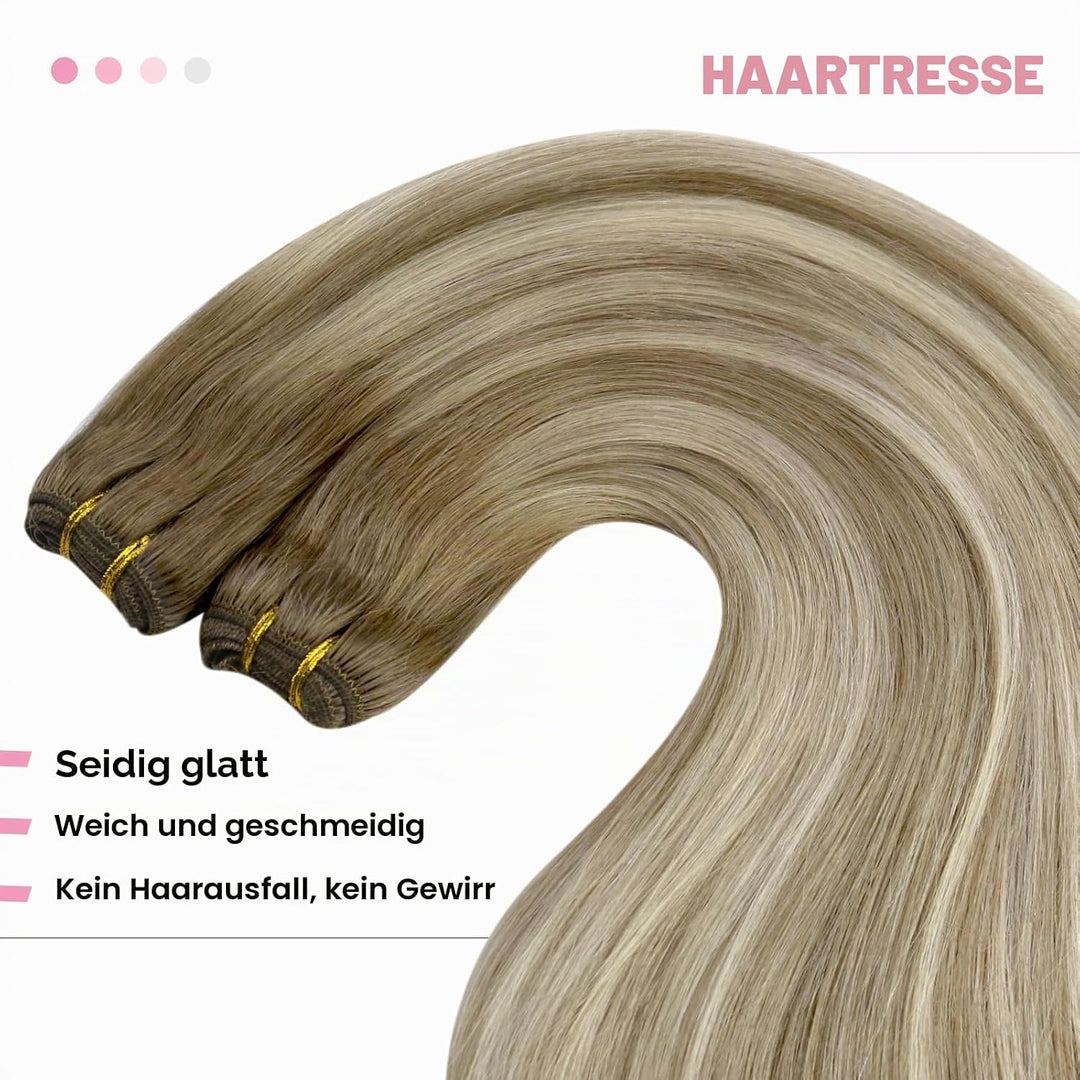 YoungSee Echthaar Tressen zum Einnahen Ombre Tressen Echthaar Braun Ombre Blond Weft Extensions Echt