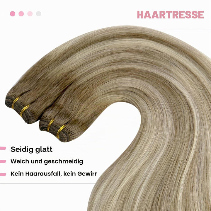 YoungSee Echthaar Tressen zum Einnahen Ombre Tressen Echthaar Braun Ombre Blond Weft Extensions Echt