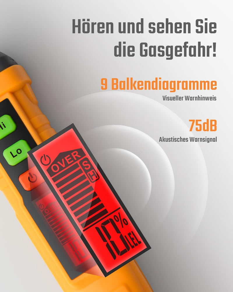 Gasmelder, TopTes PT210S Gasspürgerät mit 10 cm Sonde, ideal für den Einsatz in Wohnhäusern und Wohn