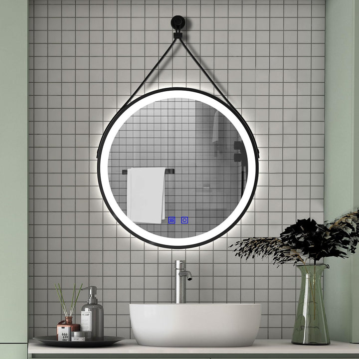 Aica Sanitär Runder Spiegel Schwarz 60cm LED Badspiegel Kalt/Neutral/Warmweiss dimmbar Touch/Wandsch