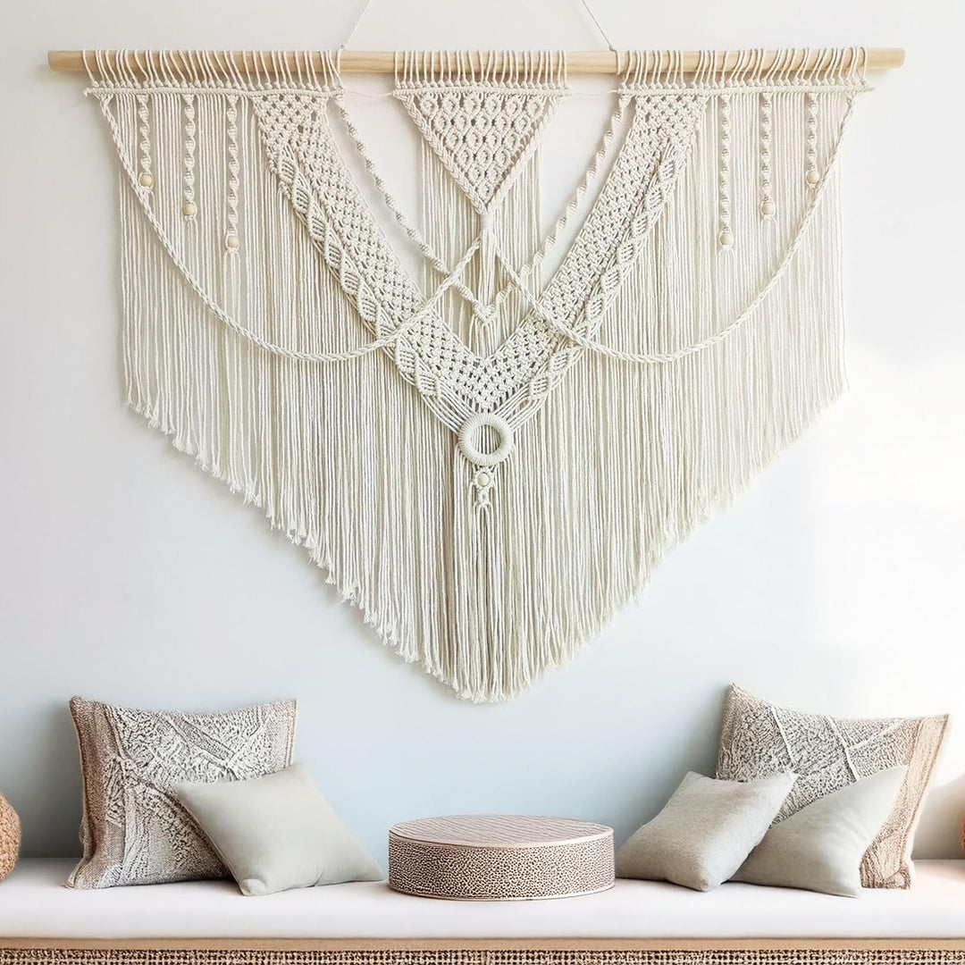 Hibisaws Makramee 110cm (W) x 82cm (H) Wandteppich Boho, Grosse, Handgewebt, Schlafzimmer Wanddeko ，