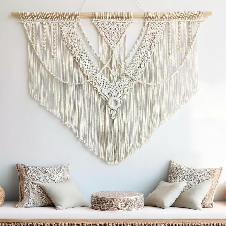 Hibisaws Makramee 110cm (W) x 82cm (H) Wandteppich Boho, Grosse, Handgewebt, Schlafzimmer Wanddeko ，