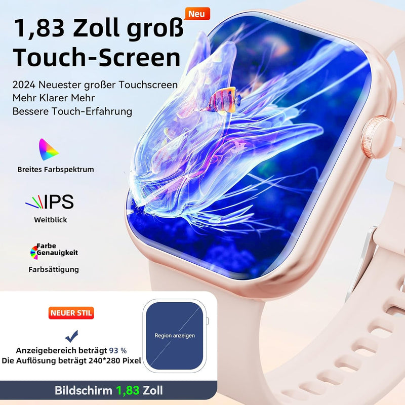 2023 Smartwatch für Herren und Damen, 1,85 Zoll (1,85 Zoll), Smartwatch mit Bluetooth-Anruf und Frei