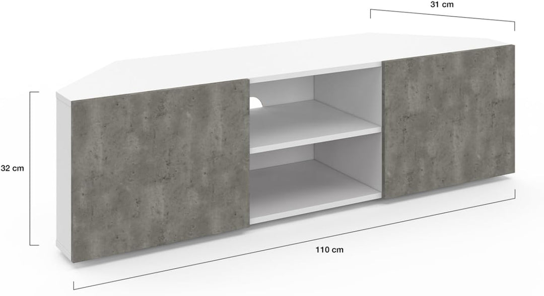 IDMarket - TV-Schrank 110 cm Eckig ELI weiss Türen Betonoptik