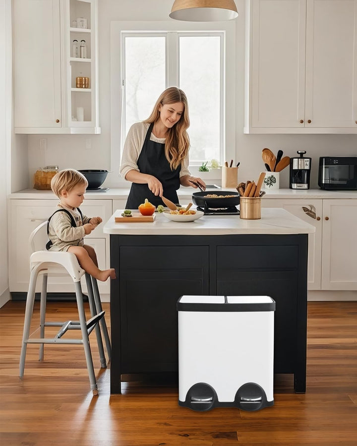 Mülleimer 2 fächer 40 liter,Mülleimer 2x20l,Mülltrennsystem 40l,Doppelmülleimer,Treteimer für Recycl