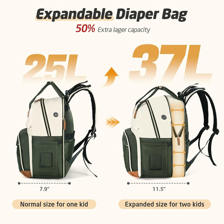Extra grosse Wickeltasche für 2 Kinder, Wickeltasche Rucksack, Doppelwickeltasche 25–37 l, erweiterb