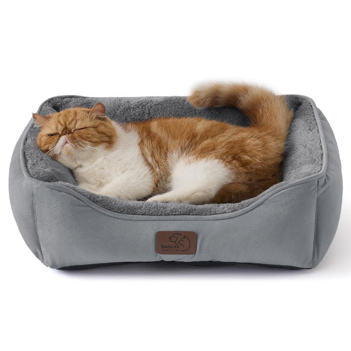 BEDSURE Katzenbett waschbar Katzen Bettchen - 51x41cm Katzenkorb Indoor mit Rutschfester Basis, quad