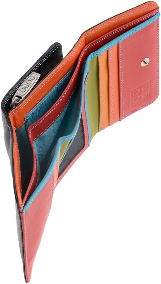 DUDU Kleine mehrfarbige RFID Dambenbrieftasche in Leder Colorful Schwarz, Schwarz