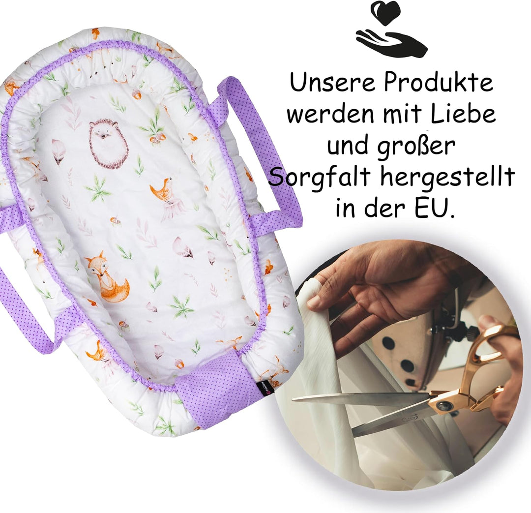 PinkZebra Tragetasche, 2 in 1 Tragetasche, Tragenest Kokon aus Baumwolle, Waldtiere Igel, Waldtiere