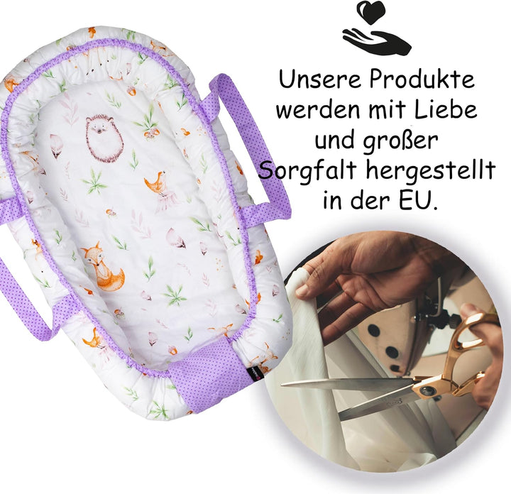 PinkZebra Tragetasche, 2 in 1 Tragetasche, Tragenest Kokon aus Baumwolle, Waldtiere Igel, Waldtiere
