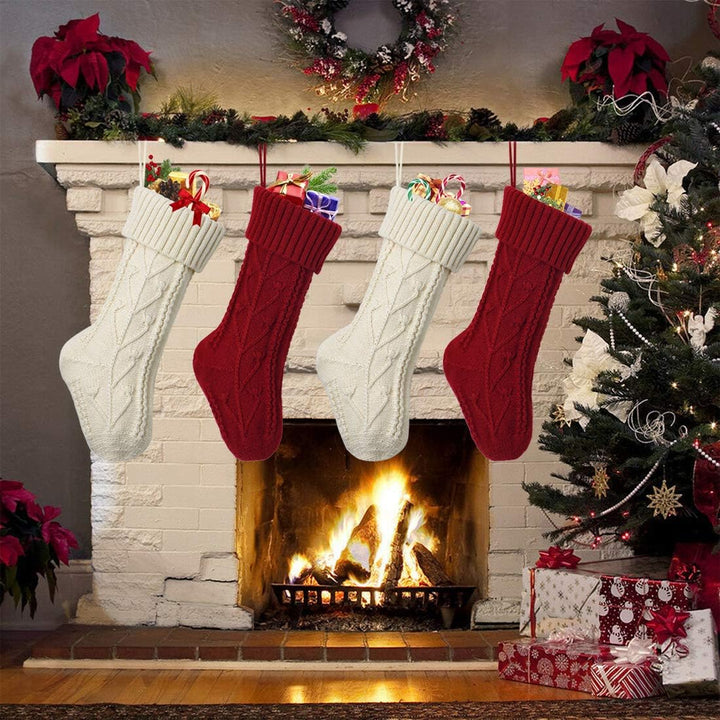 Dremisland Gestrickt Weihnachtsstrümpfe 4er Set, 38cm Grosse Klassische Personalisiert Weihnachtssoc