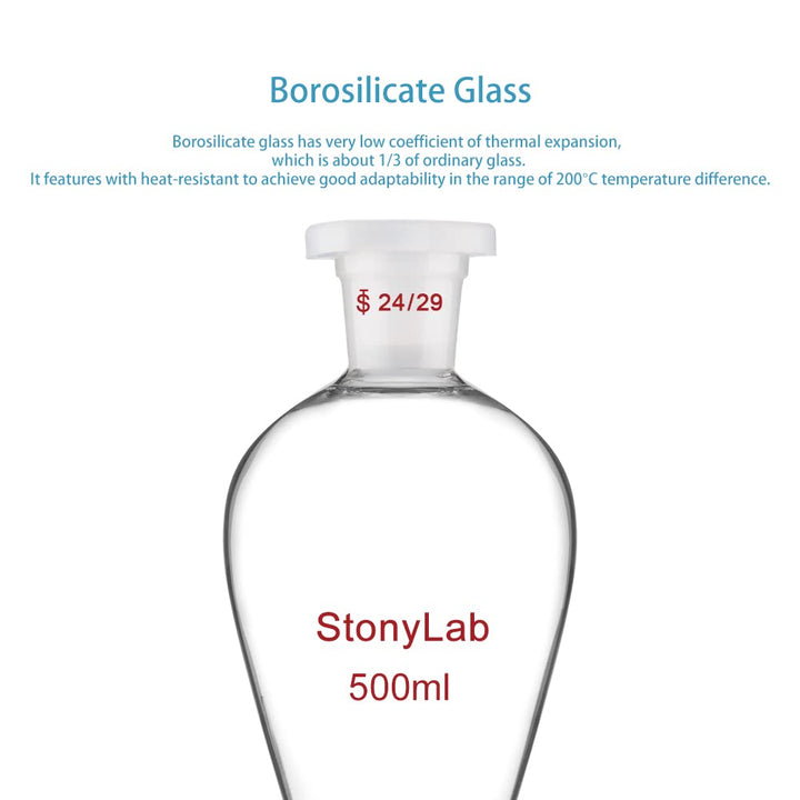 stonylab Scheidetrichter Glas, Borosilikatglas 500 ml Scheidetrichter Heavy Wall Conical Separatory