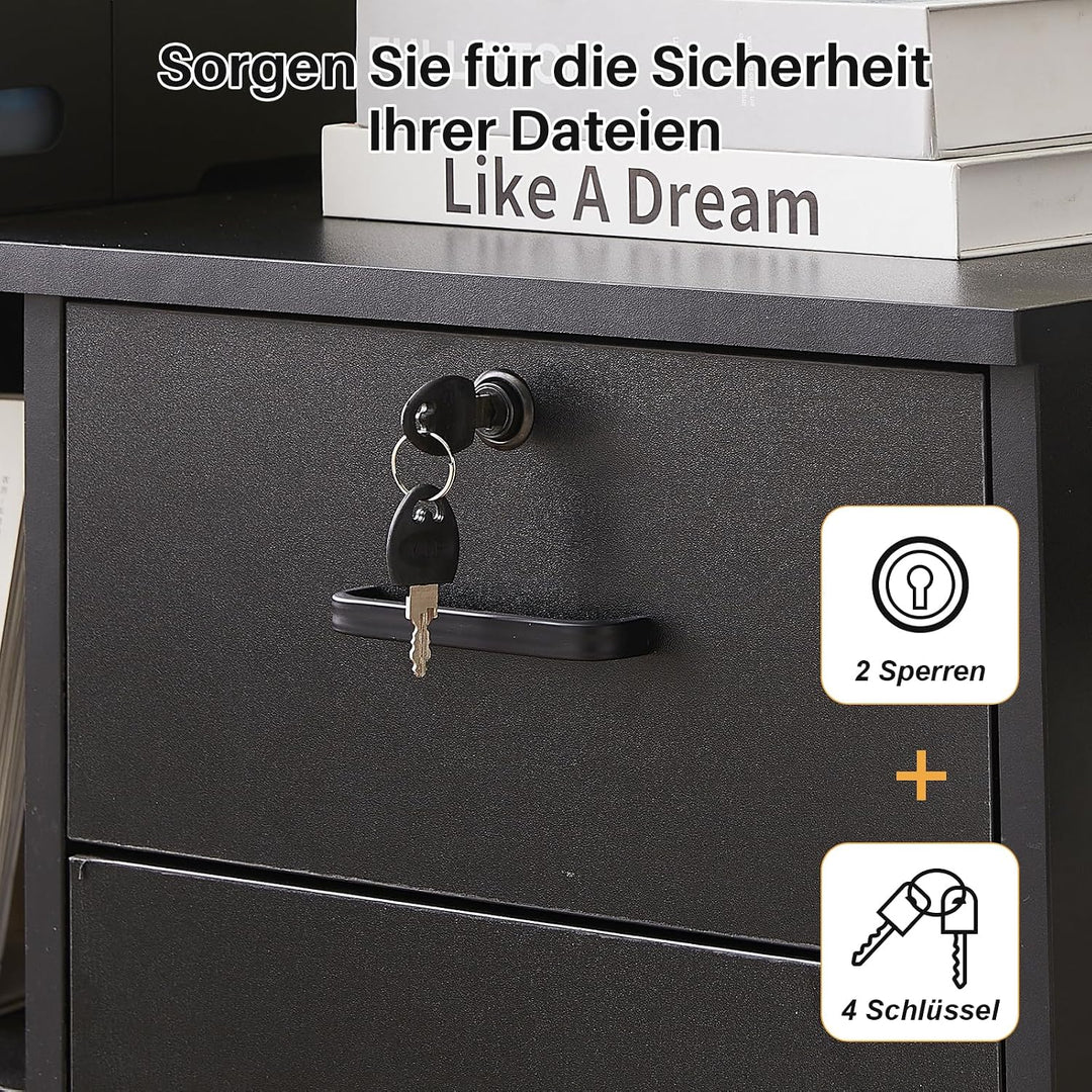 ZBAOLTO Aktenschrank,Rollcontainer Abschliessbar Büroschrank mit Tür und 3 Schubladen,Vertikale Büro