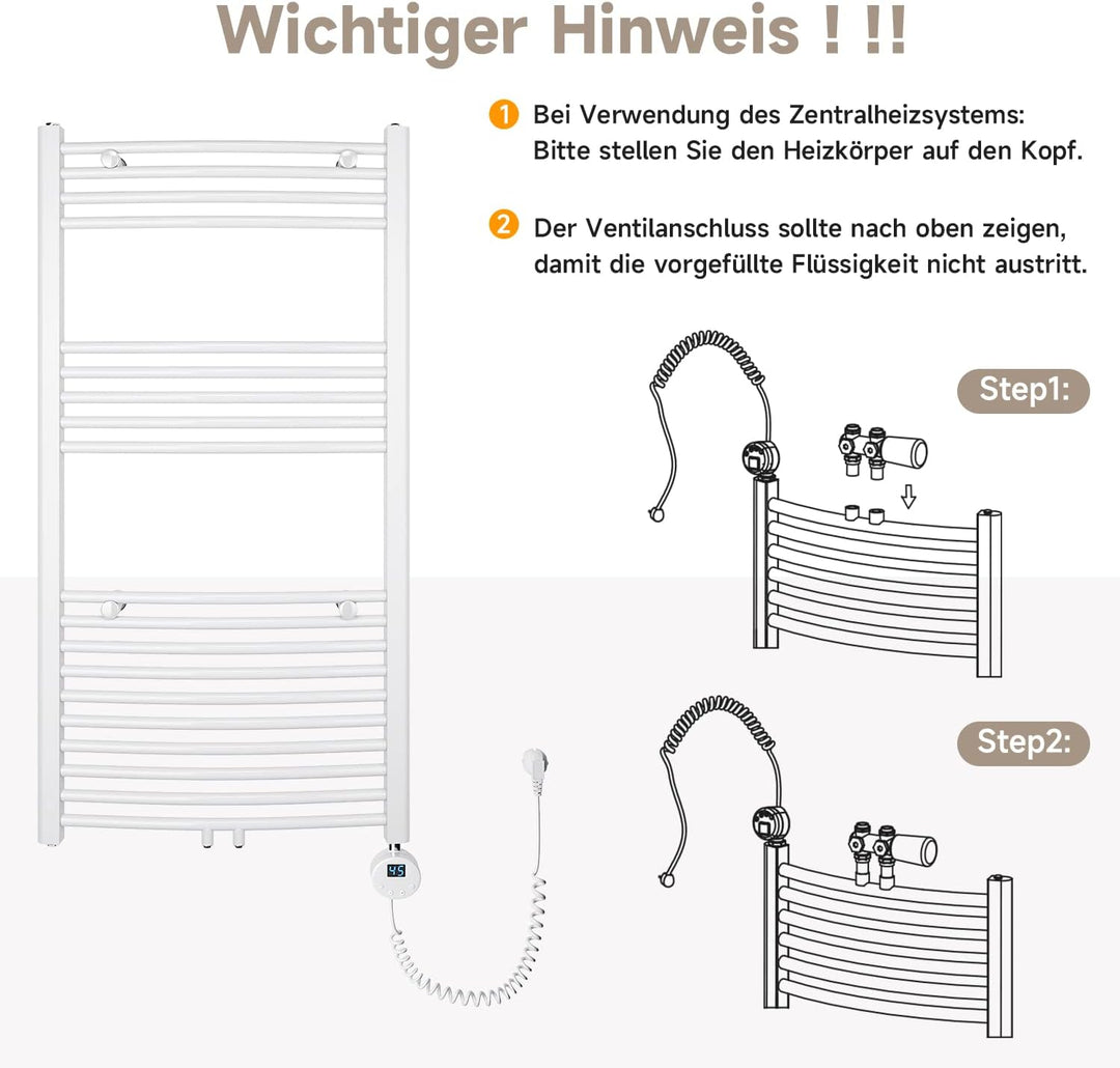 Badheizkörper Elektrisch Weiss 1150x600 mm Gebogen Handtuchwärmer Handtuchheizkörper Elektrisch mit