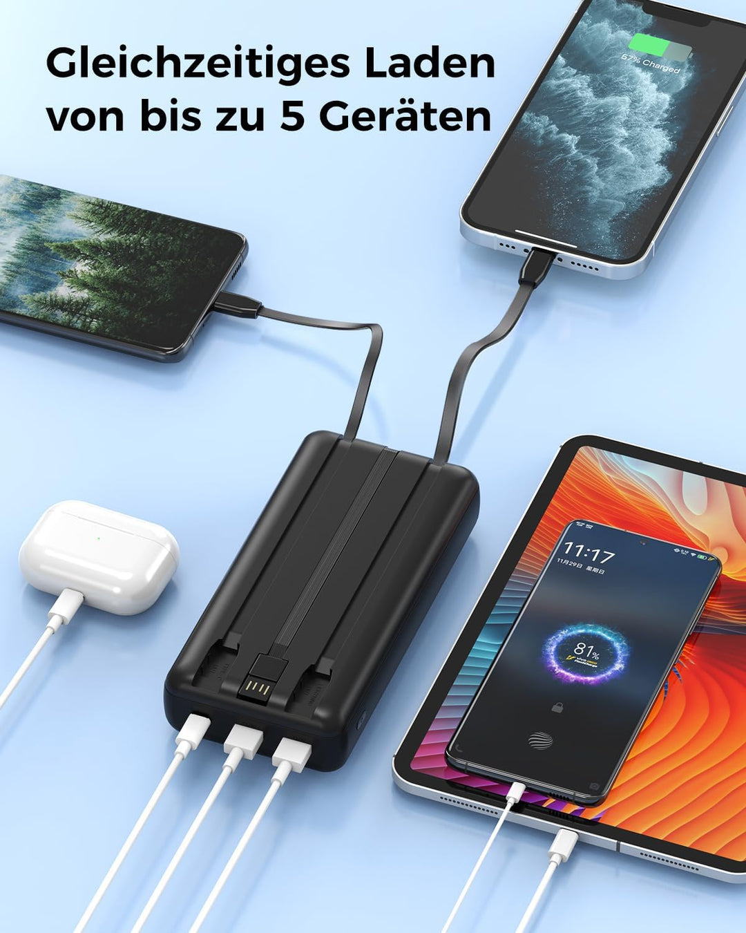 Powerbank 50000mAh grosse kapazität - USB C Schnellladegerät, Power Bank 5 Ausgänge und 2 Eingänge L