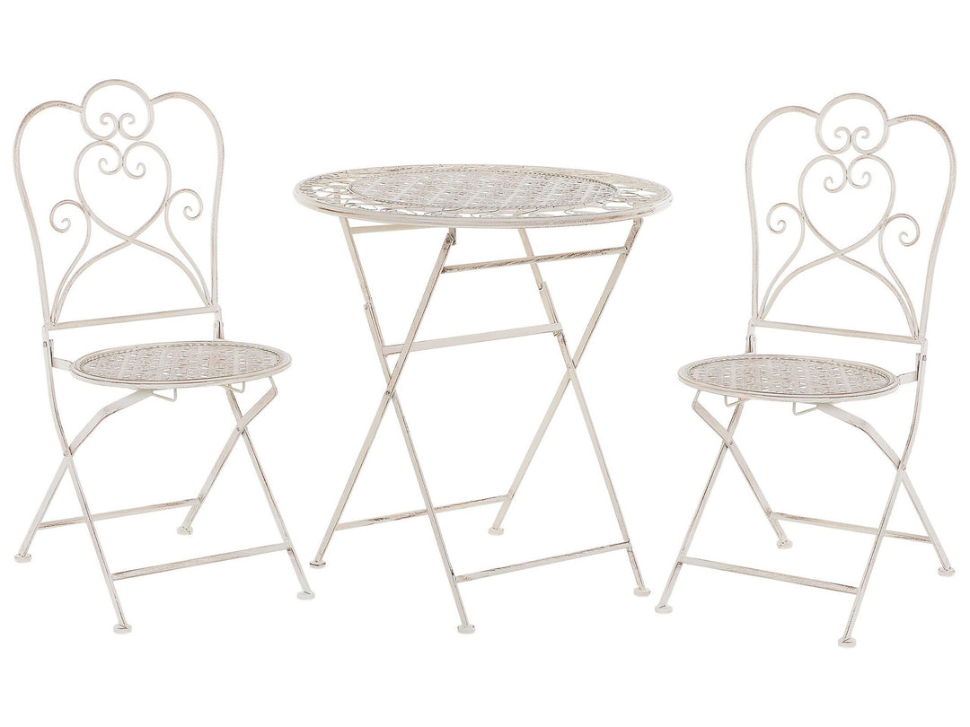 Garten Bistro Set Balkonset Balkonmöbel beige 2 Stühle Klapptisch Metall Trieste