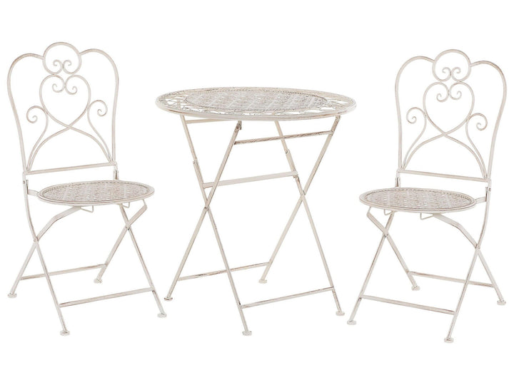 Garten Bistro Set Balkonset Balkonmöbel beige 2 Stühle Klapptisch Metall Trieste