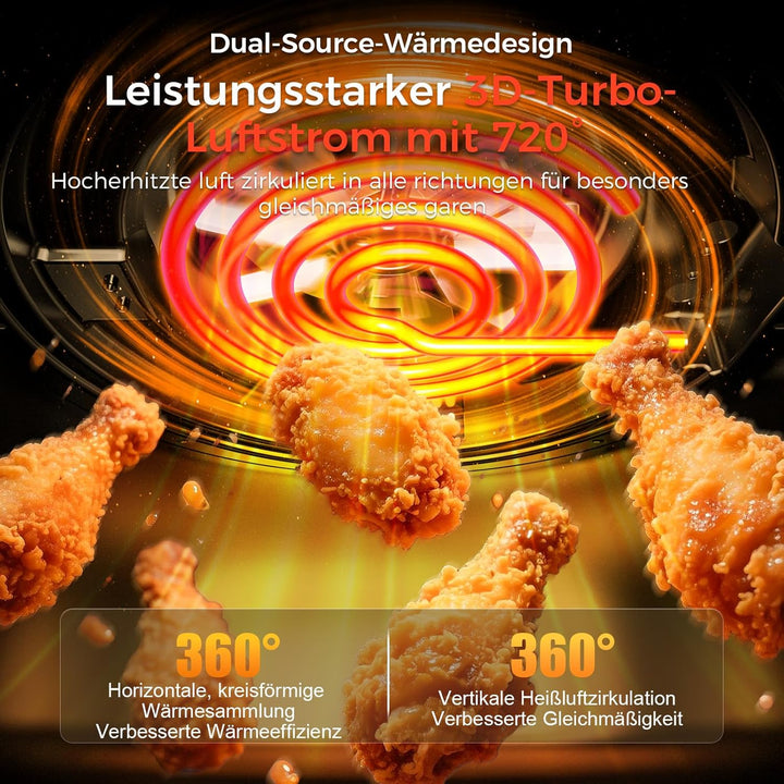 YASHE 4,2L Heissluftfritteuse mit LED-Touchscreen, 1500W Airfryer mit 6 Programmen, Temperatur & Tim