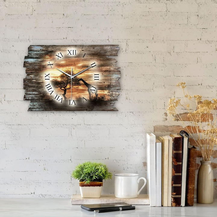 Kreative Feder Afrika Shabby Style Designer Wanduhr Funkuhr aus Holz *Made in Germany leise ohne Tic