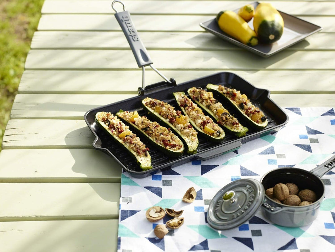 STAUB Gusseisen Grillpfanne, rechteckig, mit Silikongriff, 34 x 21 cm, schwarz, Rechteckig