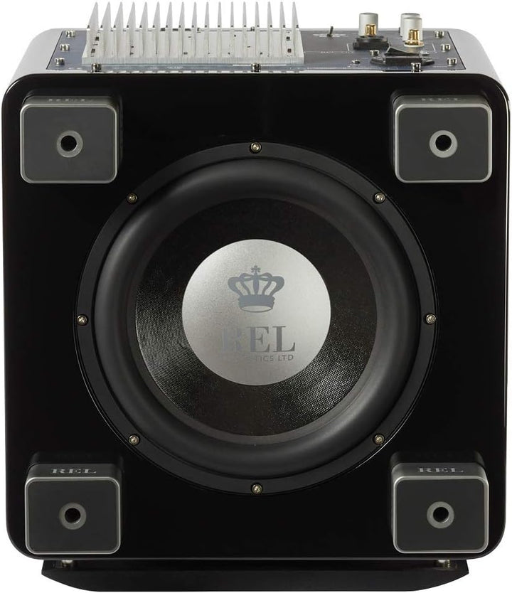REL Acoustics T/7x Subwoofer, 8 Zoll Front-Firing Driver, Arrow™ Wireless Port, Hochglanz-Schwarz