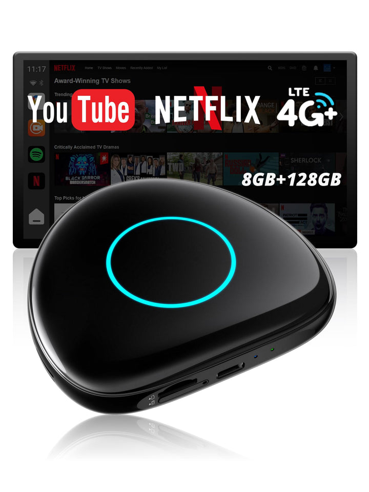 AI Box CarPlay Wireless Adapter & Android Auto Wireless Adapter mit Integriertem 4G, Wi-Fi, Dual BT,