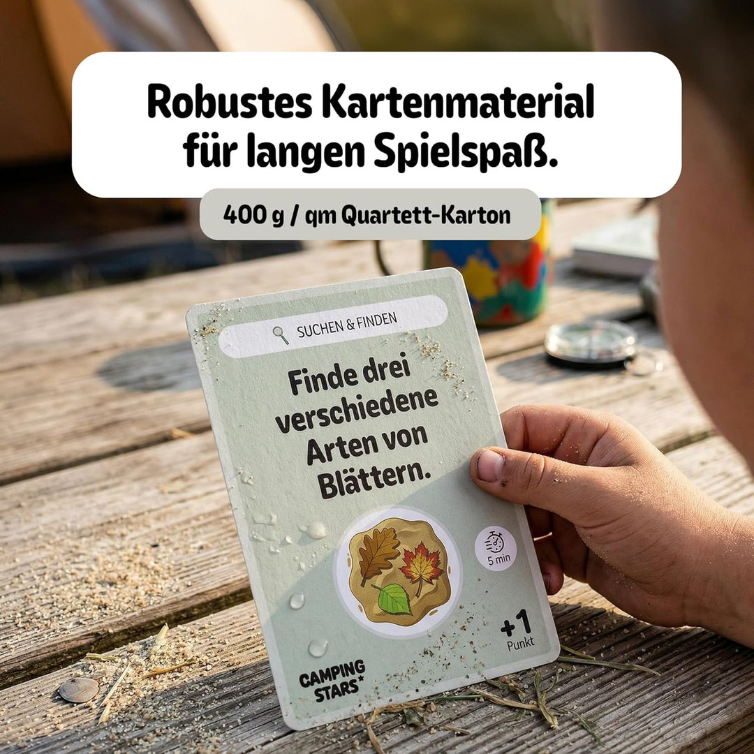 Camping Stars - Das spannende Aufgaben Kartenspiel für Kinder, 50 Karten, Camping Spiele Geschenk, R
