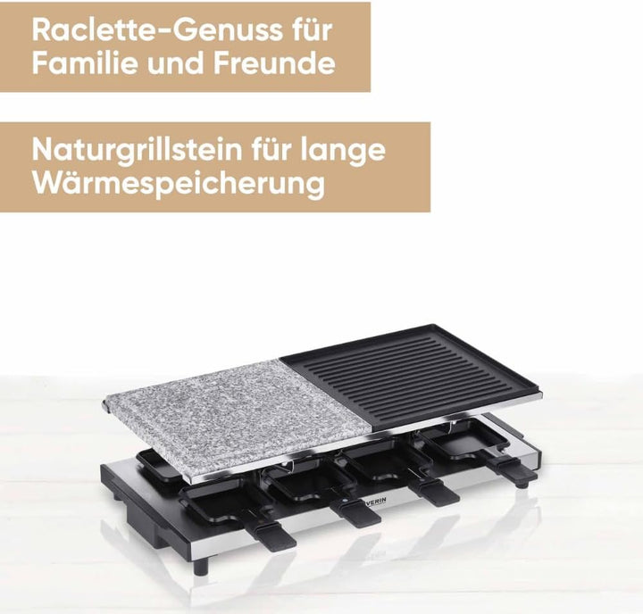 SEVERIN Raclette-Grill mit Naturgrillstein und Grillplatte, Raclette mit antihaftbeschichteter Grill