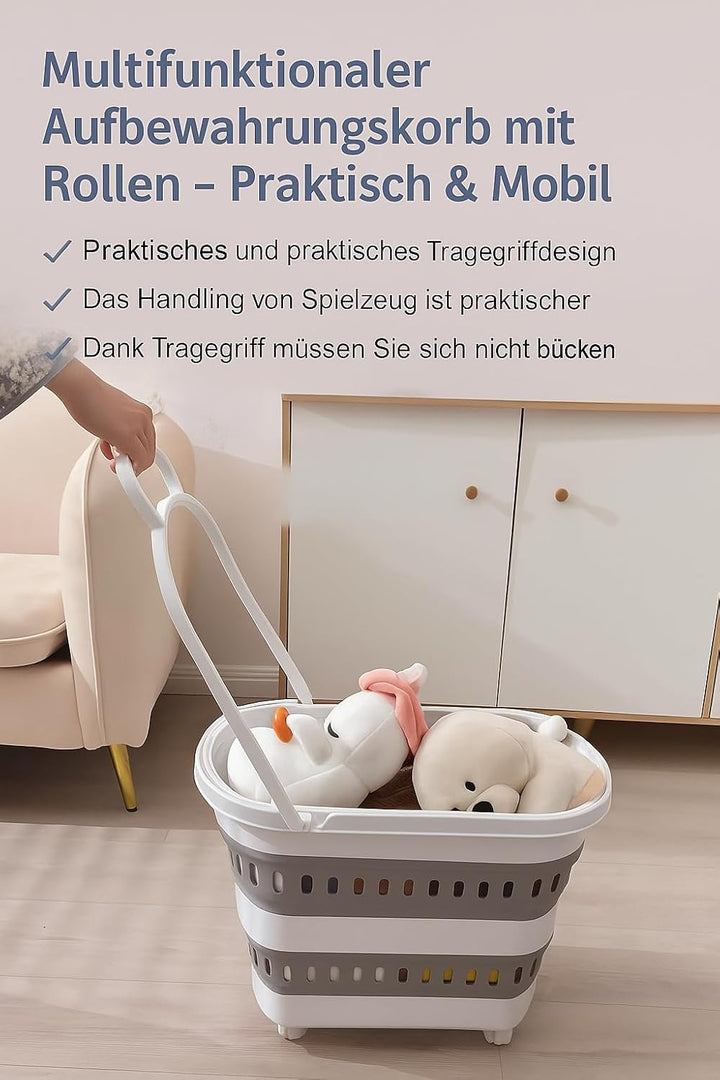 König Design Faltbarer Wäschekorb aus Kunststoff mit Rädern, 38 Liter, zusammenklappbar, mit Rollen,