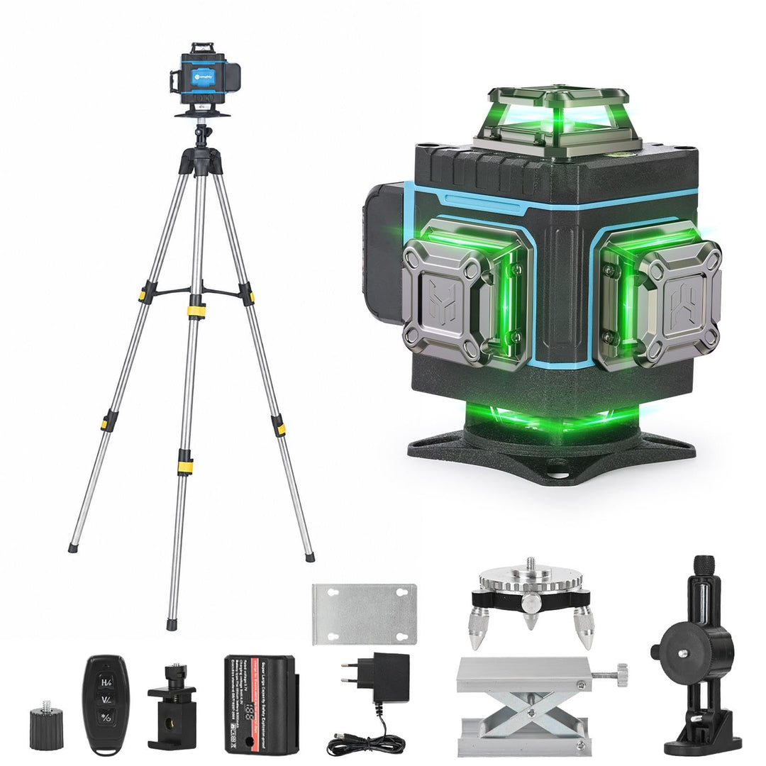 Kreuzlinienlaser mit Stativ, 4 x 360 ° Grün Laser Wasserwaage Selbstnivellierend 4D 16 Linienlaser f