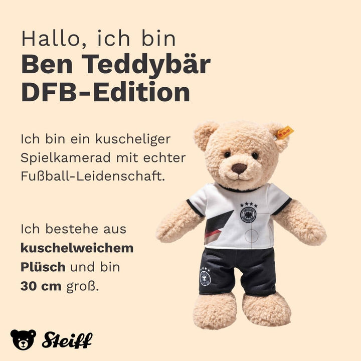 Steiff Kuscheltier Ben Teddybär DFB-Edition, Süsses Fussball Stofftier im Deutschland-Trikot, Kinder