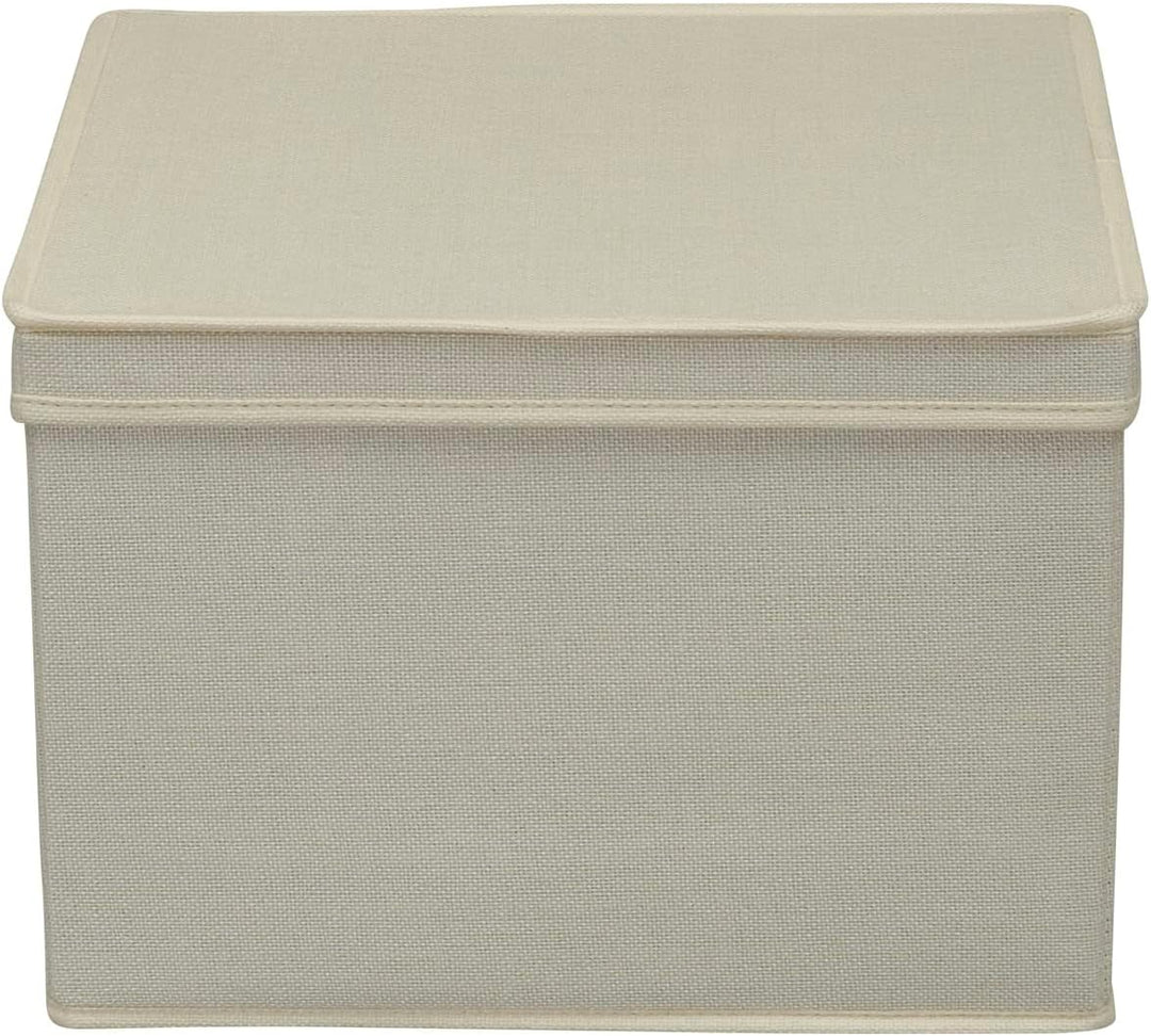 Household Essentials Square KD Storage Box With Lid, Cream Linen Quadratisch Cream, Quadratisch Crea