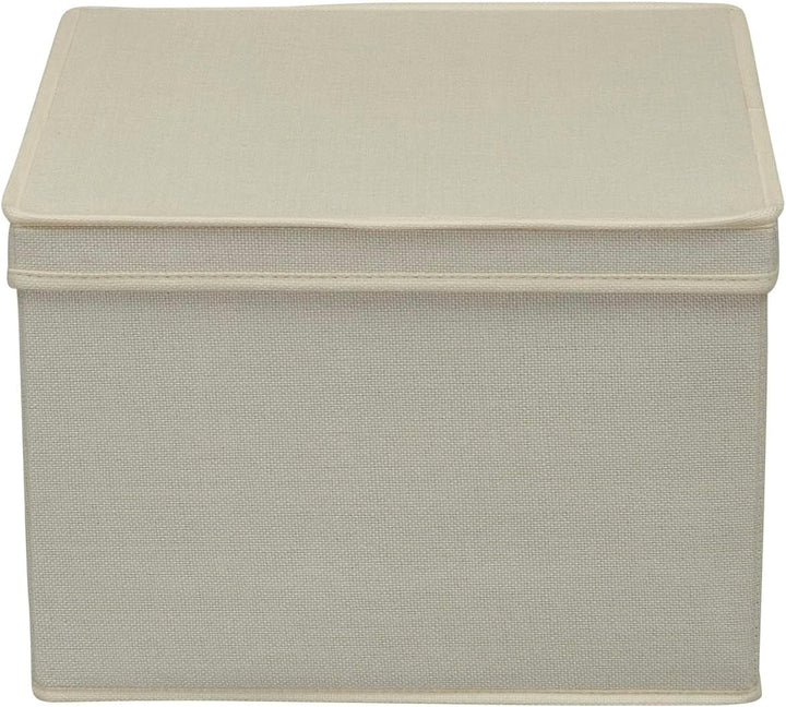 Household Essentials Square KD Storage Box With Lid, Cream Linen Quadratisch Cream, Quadratisch Crea