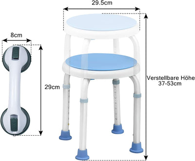 XMTECH 360°Drehbarer Duschhocker Duschstuhl Badehocker+ Badewannengriff Haltegriff Saugnapf Haltegri