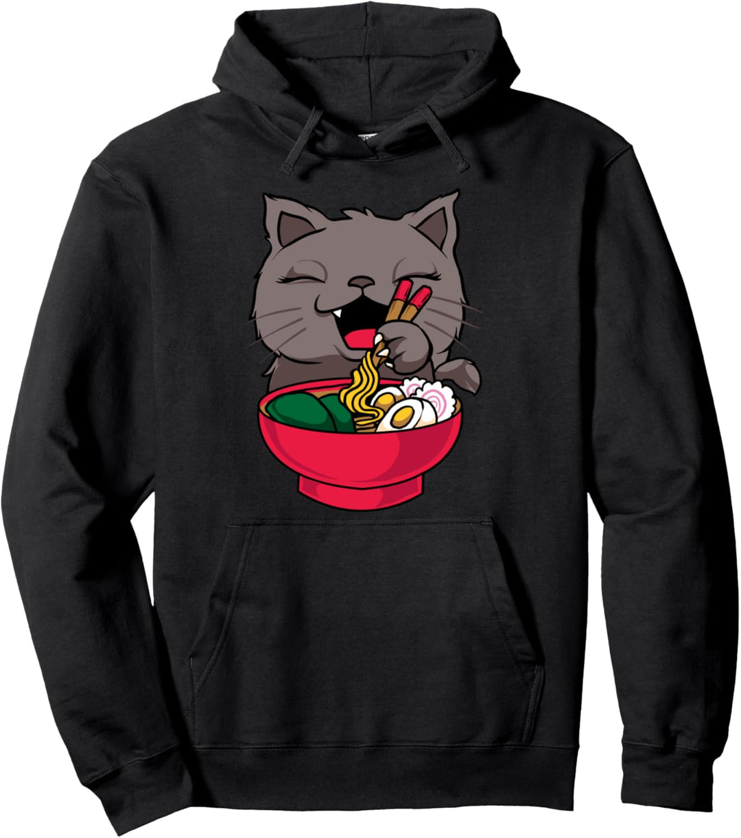 Cute & Funny Anime Kitty Ramen Kawaii Cat Pullover Hoodie