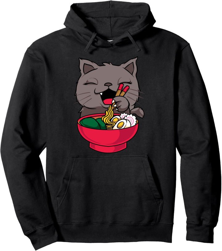 Cute & Funny Anime Kitty Ramen Kawaii Cat Pullover Hoodie