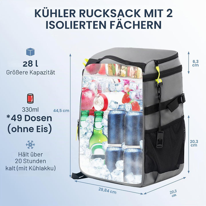SPARTER Rucksack-Kühler, isoliert, auslaufsicher, 33 Dosen, wasserdicht, leicht, isoliert, Eistruhe,