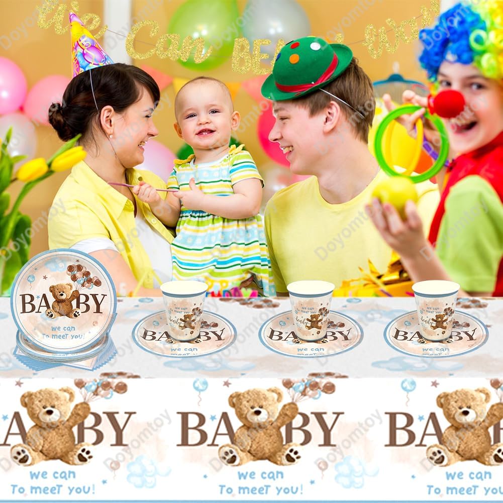 Doyomtoy Plüschbär Partygeschirr, 61 Stück Bärchen Geburtstag Deko Baby Geburtstag Bärs Tassen Servi