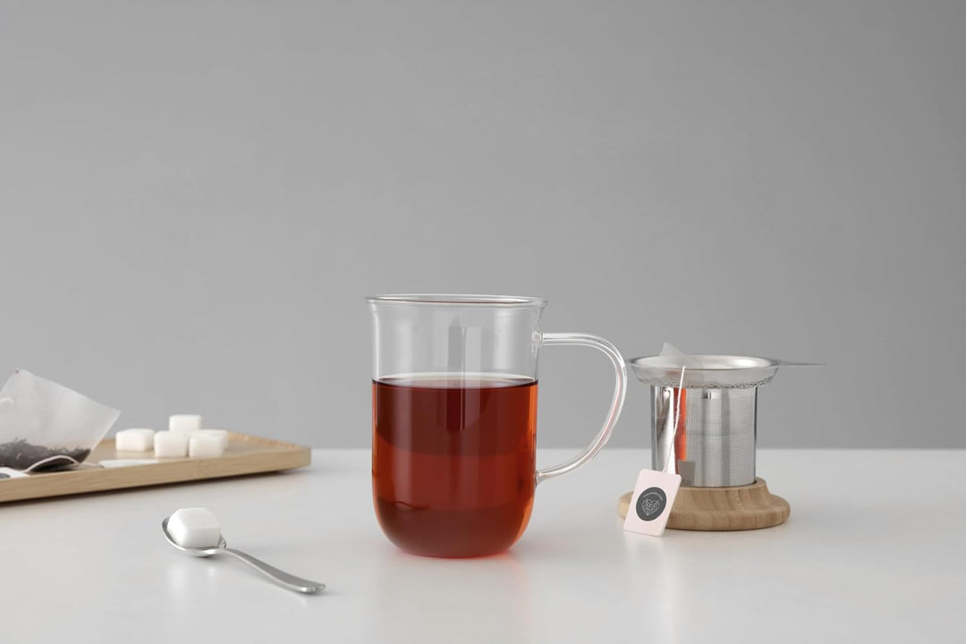 VIVA Minima Balance Teeglas mit Sieb &amp; Bambusdeckel, 500 ml | Doppelwandig und hitzebestaendig, hael
