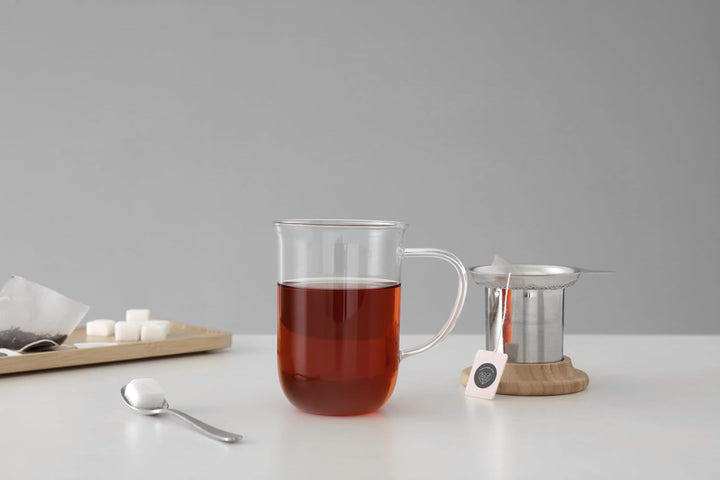 VIVA Minima Balance Teeglas mit Sieb &amp; Bambusdeckel, 500 ml | Doppelwandig und hitzebestaendig, hael