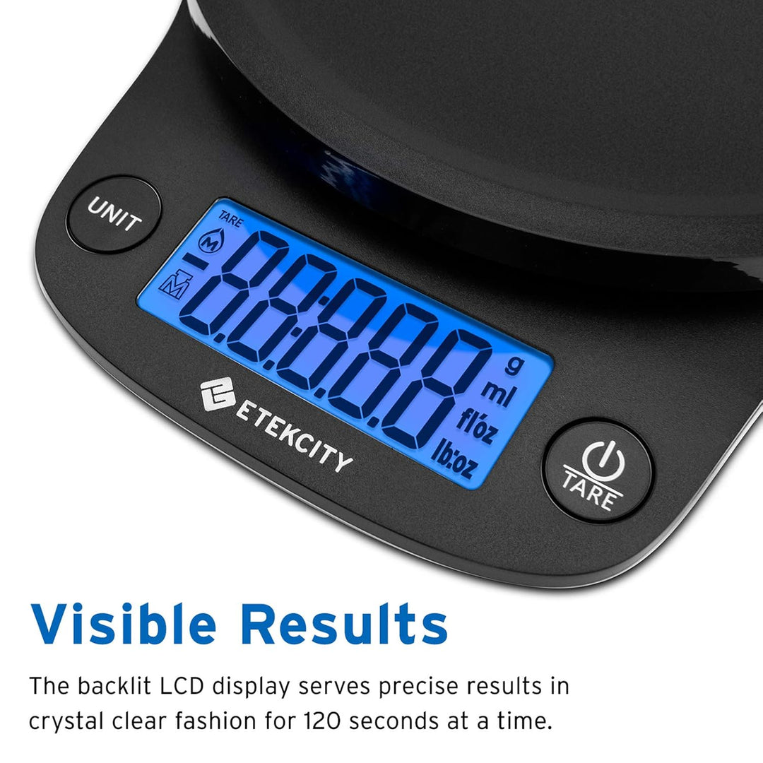 Etekcity Küchenwaage, digital 0,1g genau, 5kg Waage, Grosses LCD-Display, Präzisionswaage mit Tare-F