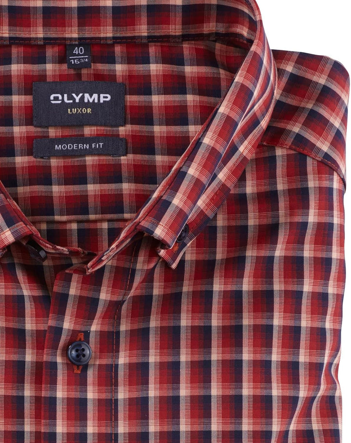 OLYMP Herren Businesshemd Langarm Luxor,Kariert,modern fit,Button-Down-Kragen 40 Rot 35, 40 Rot 35