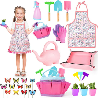 deAO Gartengeräte für Kinder Inkl. Mini-Pflanzwerkzeuge-Tasche, Giesskanne, , Gartenschaufel, Sprühf