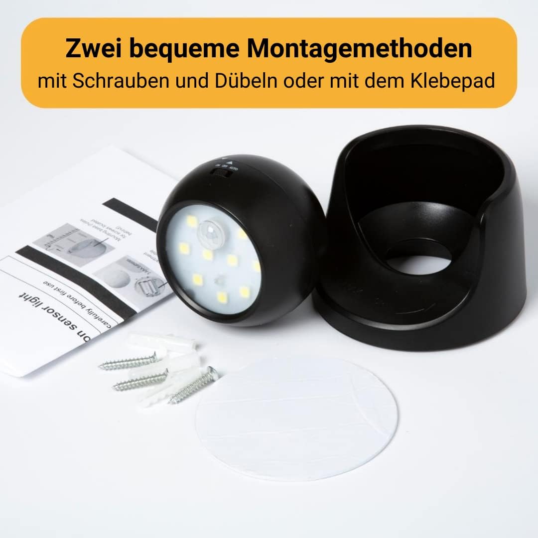 Proxinova Spot LED Strahler mit Bewegungsmelder PIR, 2 Stücke, 360° Rotation LED Strahler, Kugel Rud