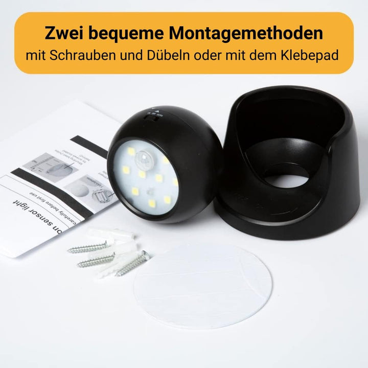 Proxinova Spot LED Strahler mit Bewegungsmelder PIR, 2 Stücke, 360° Rotation LED Strahler, Kugel Rud