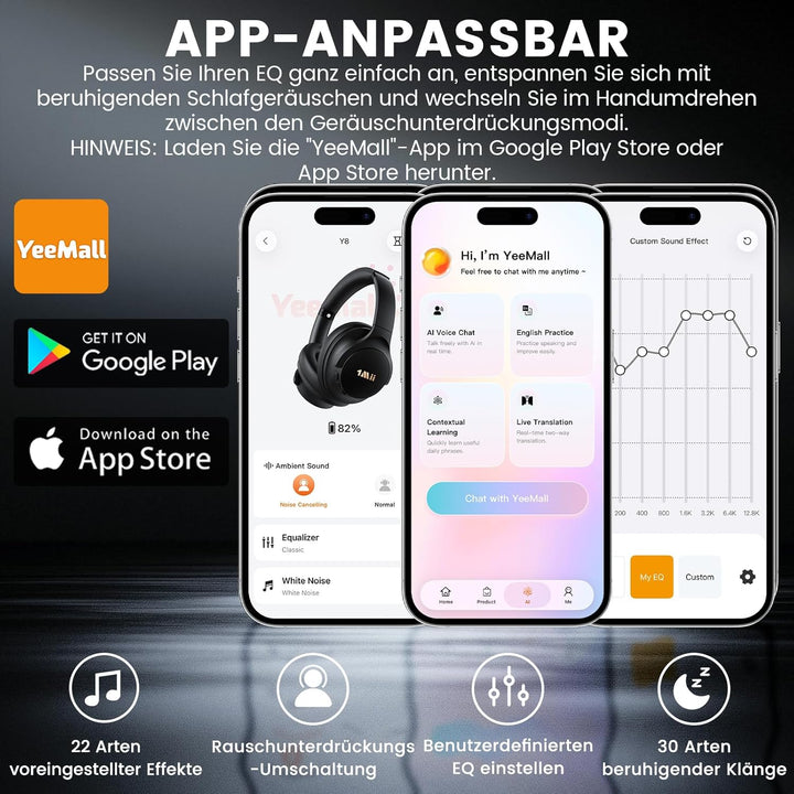 1Mii Y8 Kabellose Bluetooth Kopfhörer, Hybrid Active Noise Cancelling, LDAC Hi-Res Audio, 75h Spielz