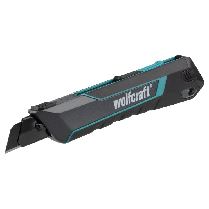wolfcraft Cuttermesser PRO SAFETY, 18 mm - optimale Ergonomie für Links- und Rechtshänder - extrasch