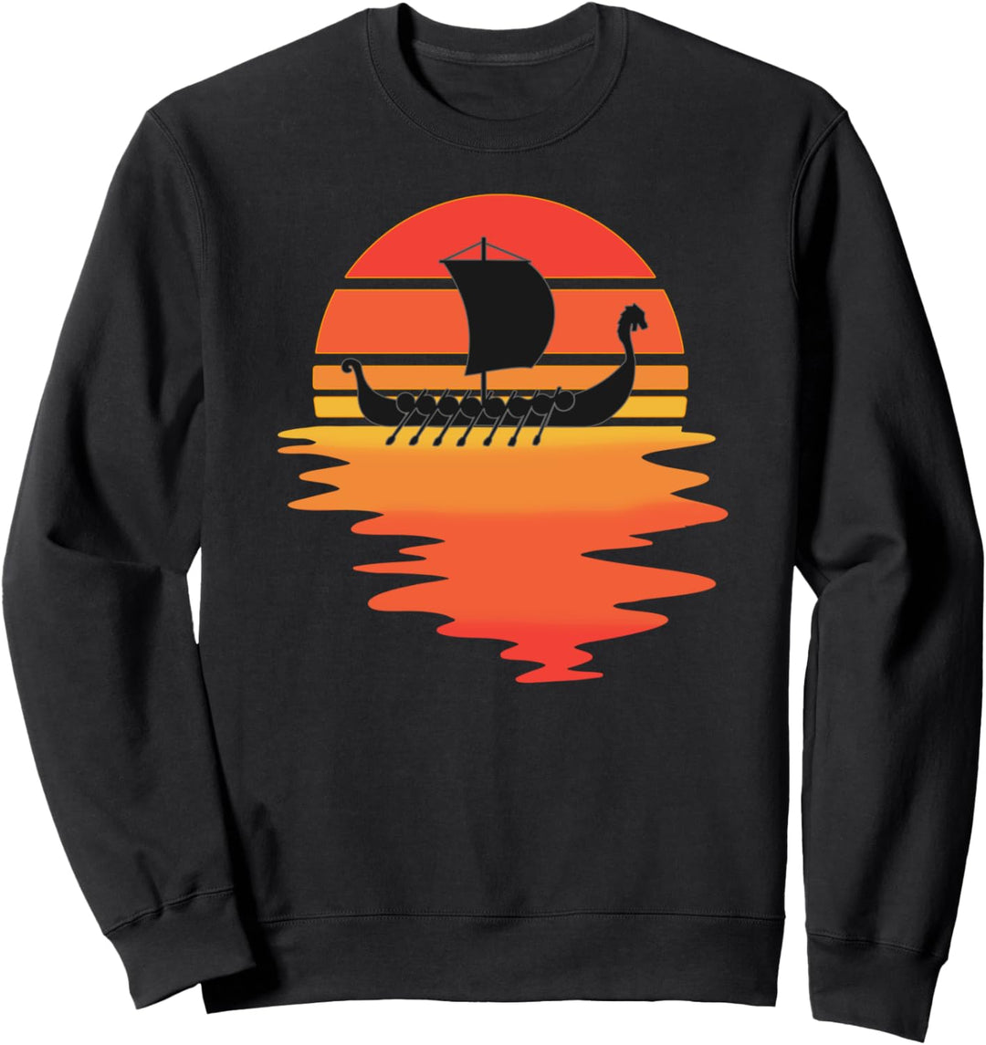 Retro-Wikingerschiff - Kühlwasser Sonnenuntergang Altnordisc Sweatshirt