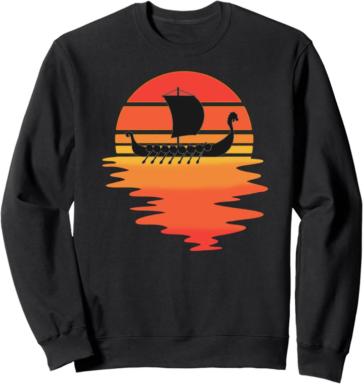 Retro-Wikingerschiff - Kühlwasser Sonnenuntergang Altnordisc Sweatshirt